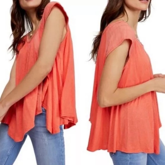 Free People Tops - Free People Coral Coast Women’s Orange Flowy Linen Blouse - Medium